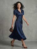 Theodora | Pleated Waistline Stripe Midi Dress