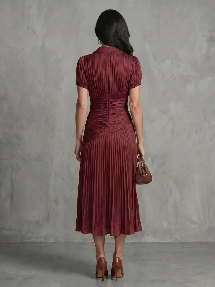 Theodora | Pleated Waistline Stripe Midi Dress