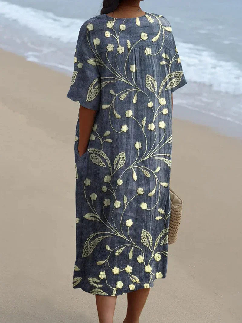 Women's Vintage Floral Art Print Flowy Casual Dress